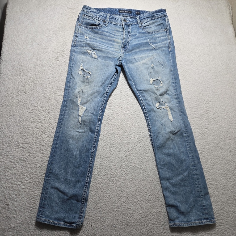 BKE Buckle Jake Straight Leg Jeans Men's 36x31 Blue Distressed Denim Pants
